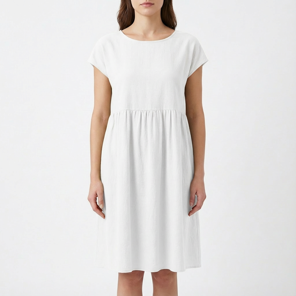 Ruby | Women's Midi Dress With Round Neckline And Gathered Waist | Relaxed