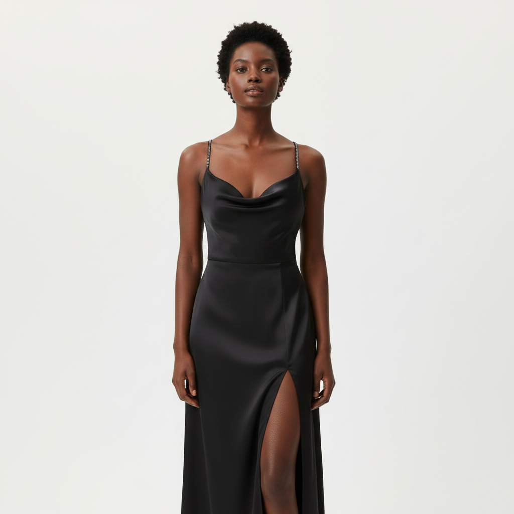 Ruby | Women's Slip Midi Dress With Cowl Neckline And Thigh Slit | Glamorous