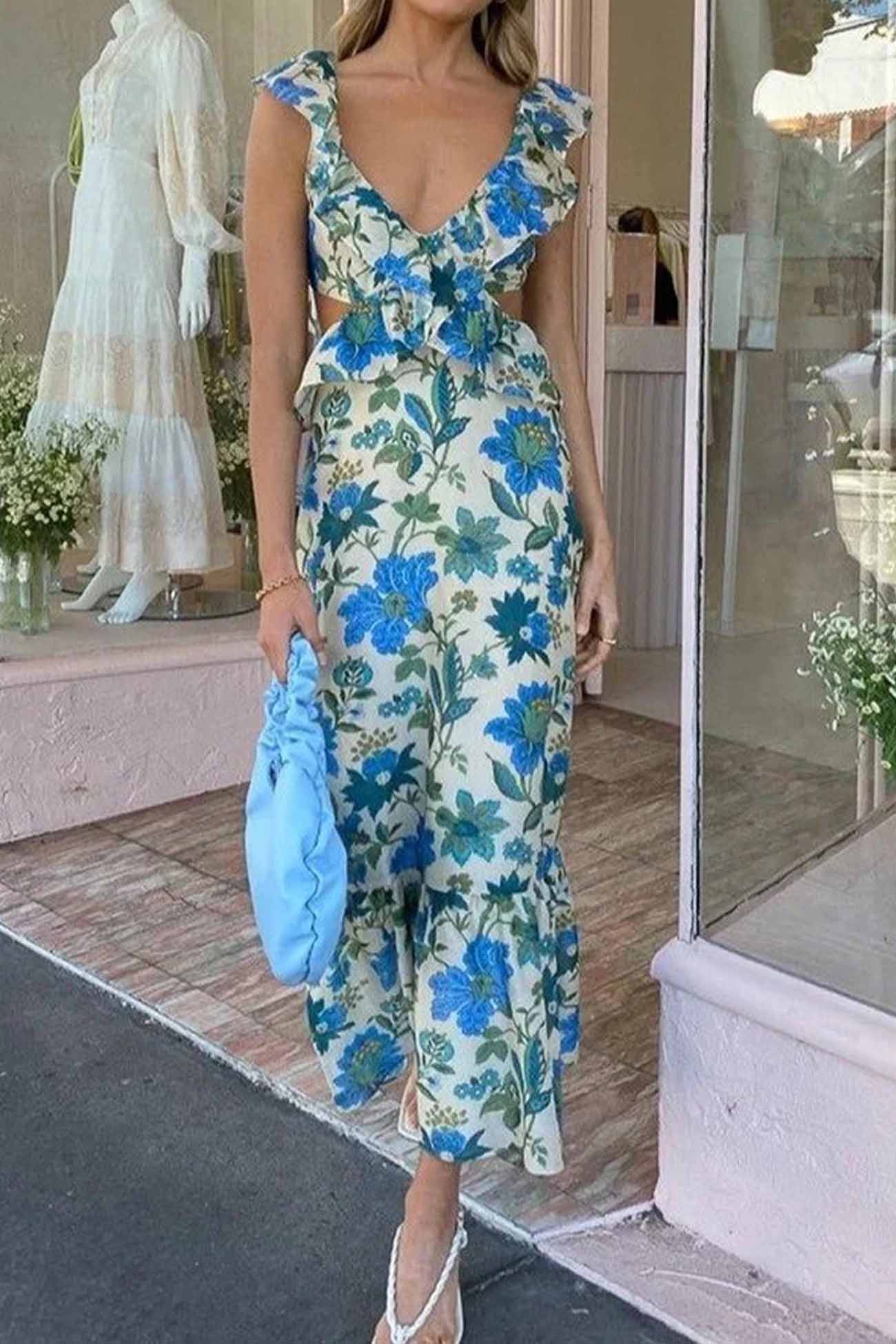 ROMANTIC FLORAL MAXI DRESS WITH RUFFLES FOR WOMEN