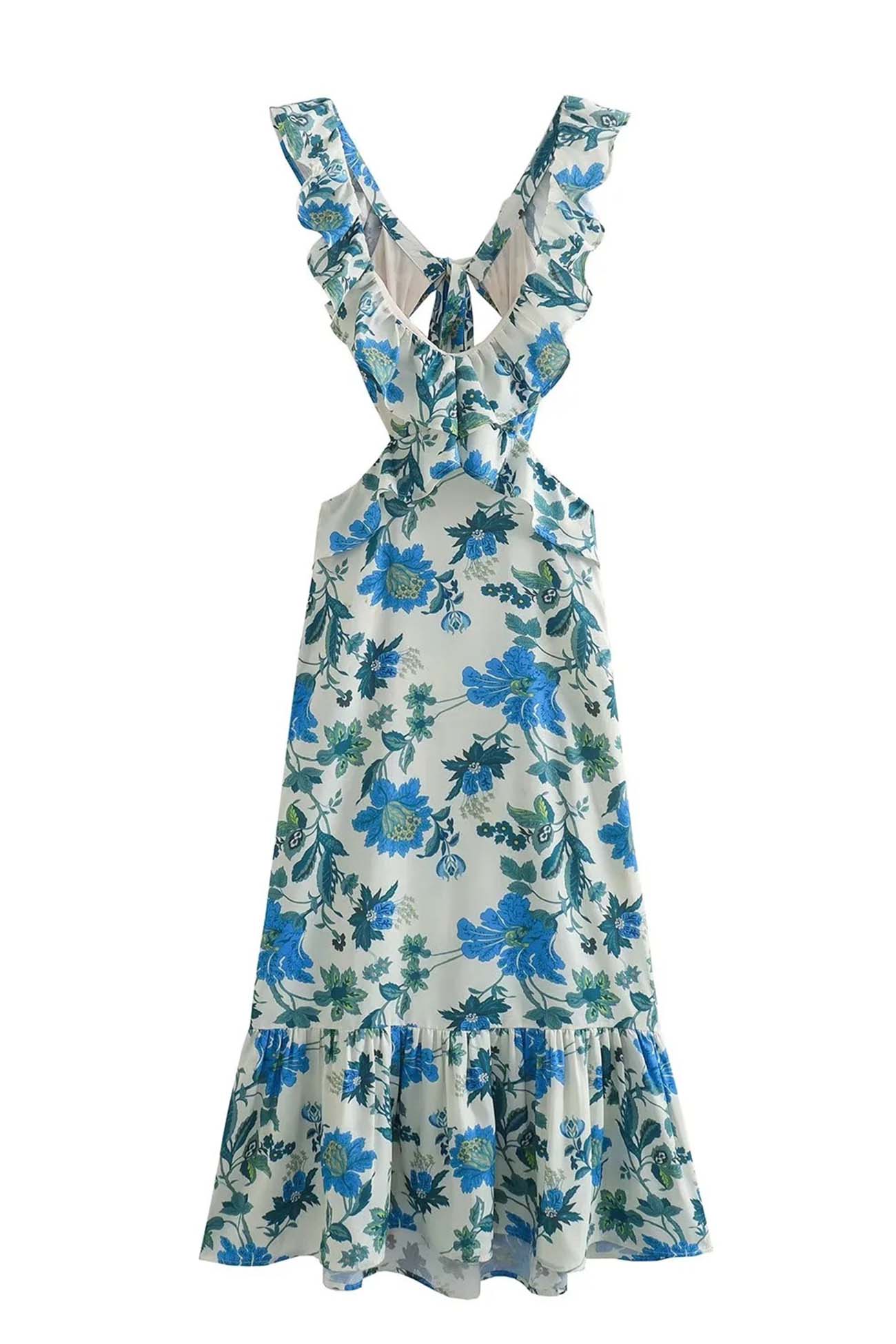 ROMANTIC FLORAL MAXI DRESS WITH RUFFLES FOR WOMEN