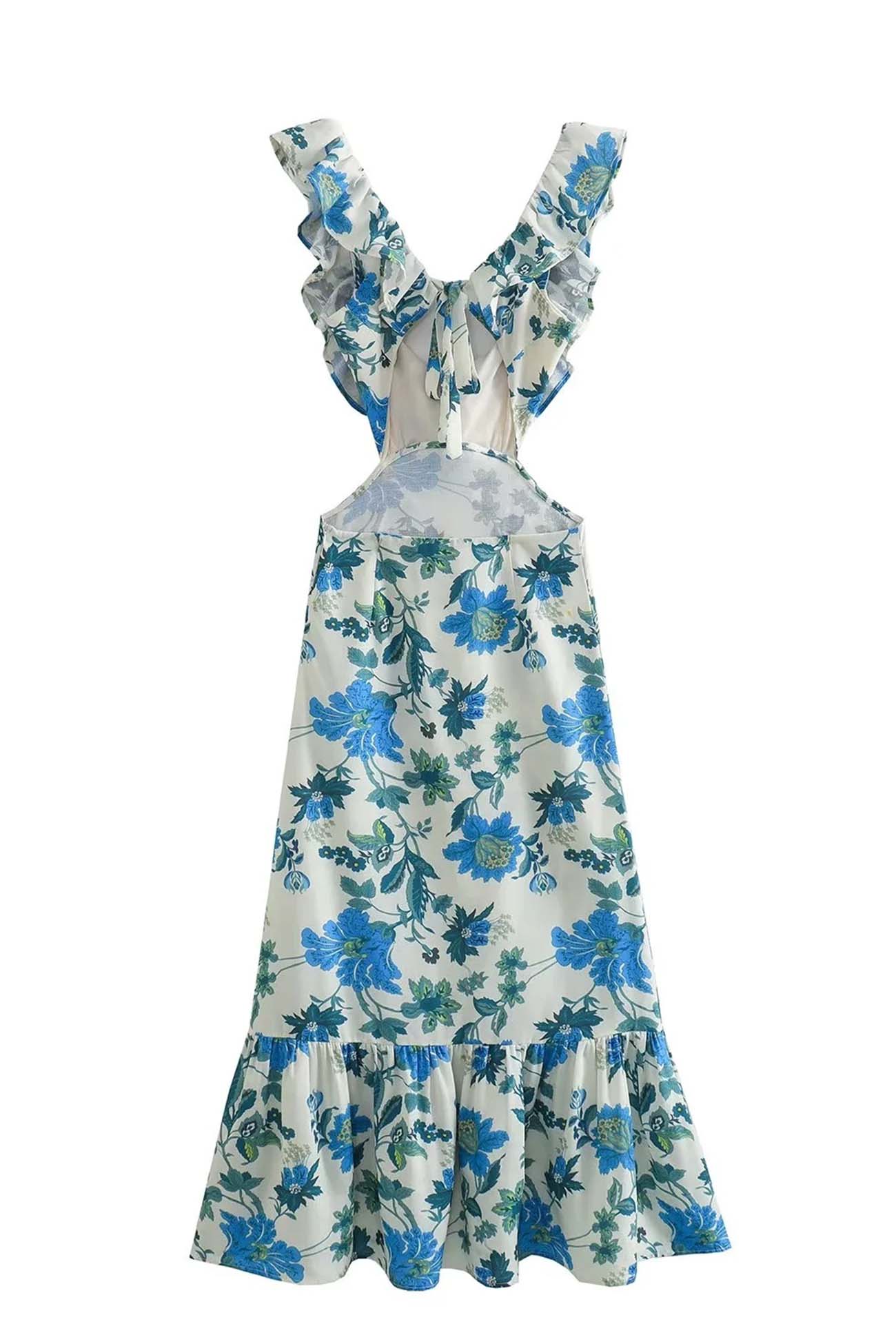 ROMANTIC FLORAL MAXI DRESS WITH RUFFLES FOR WOMEN