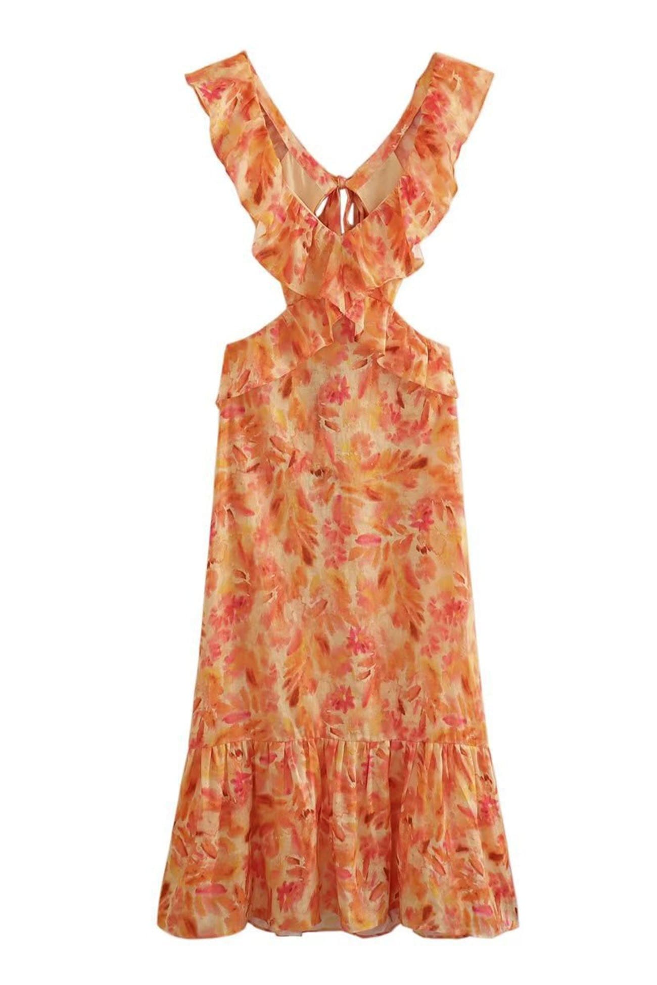 ROMANTIC FLORAL MAXI DRESS WITH RUFFLES FOR WOMEN