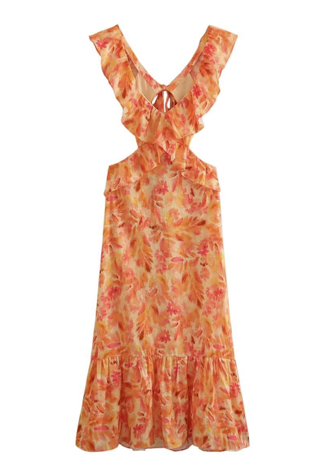 Women's Floral Ruffle Maxi Dress With V-neck For Summer