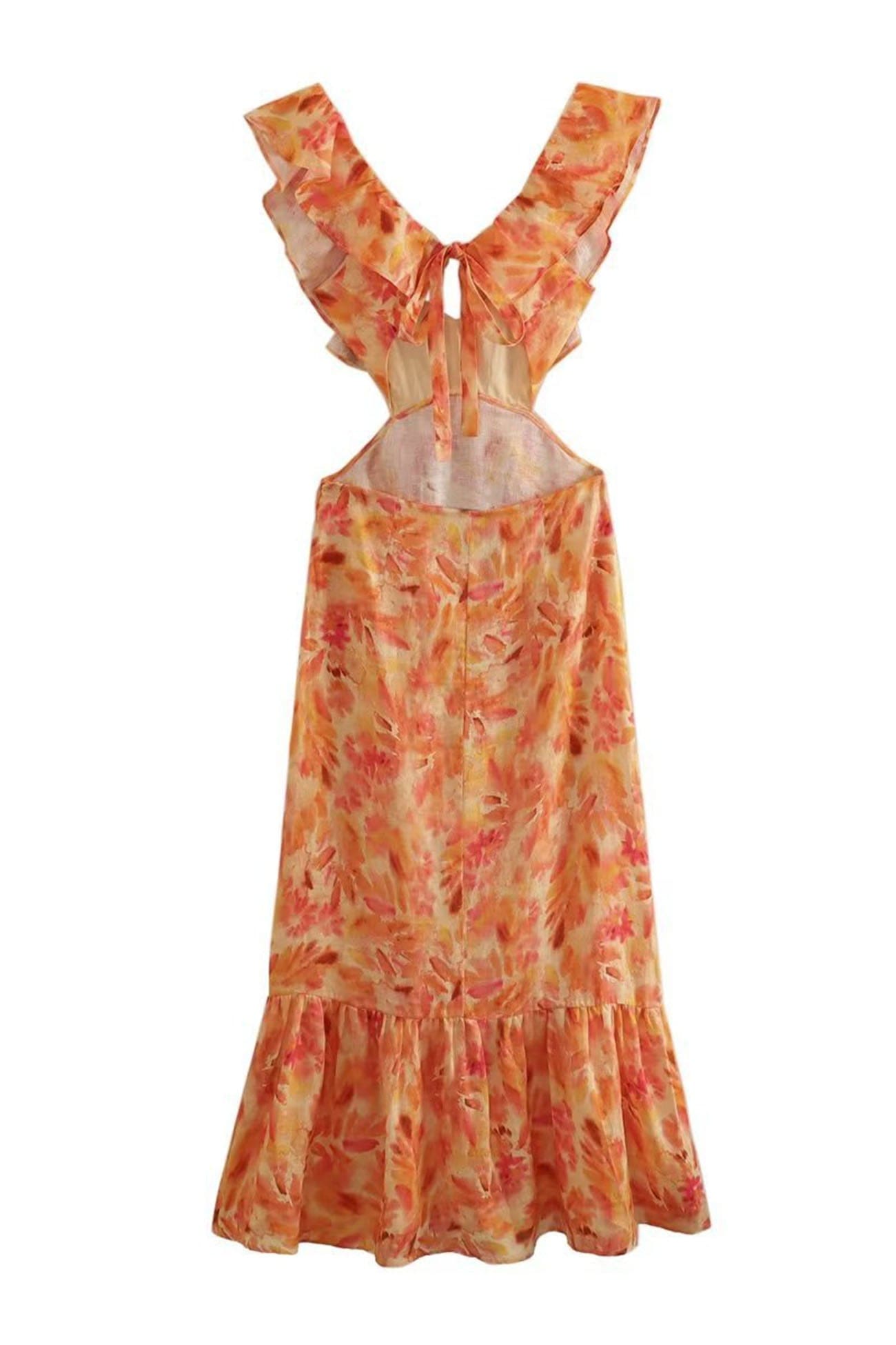 ROMANTIC FLORAL MAXI DRESS WITH RUFFLES FOR WOMEN