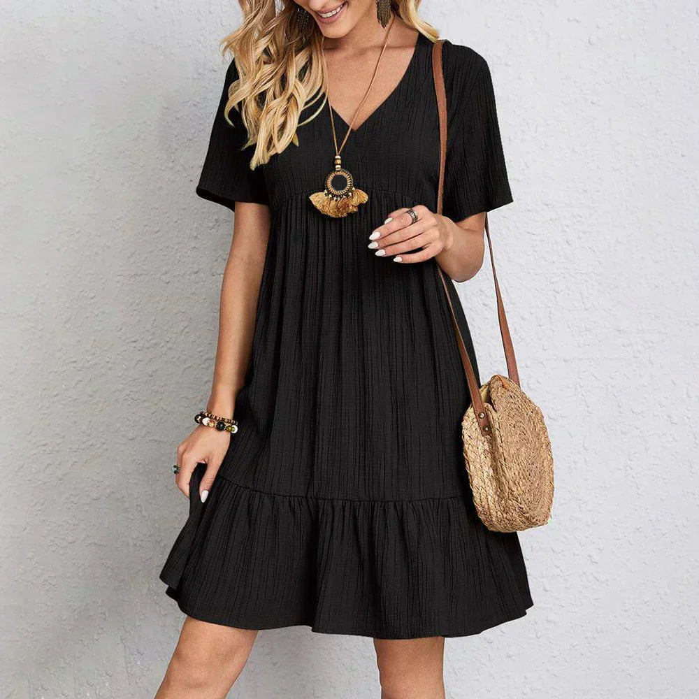 WOMEN'S BOHO CHIC MINI BOHO DRESS WITH RUCHES
