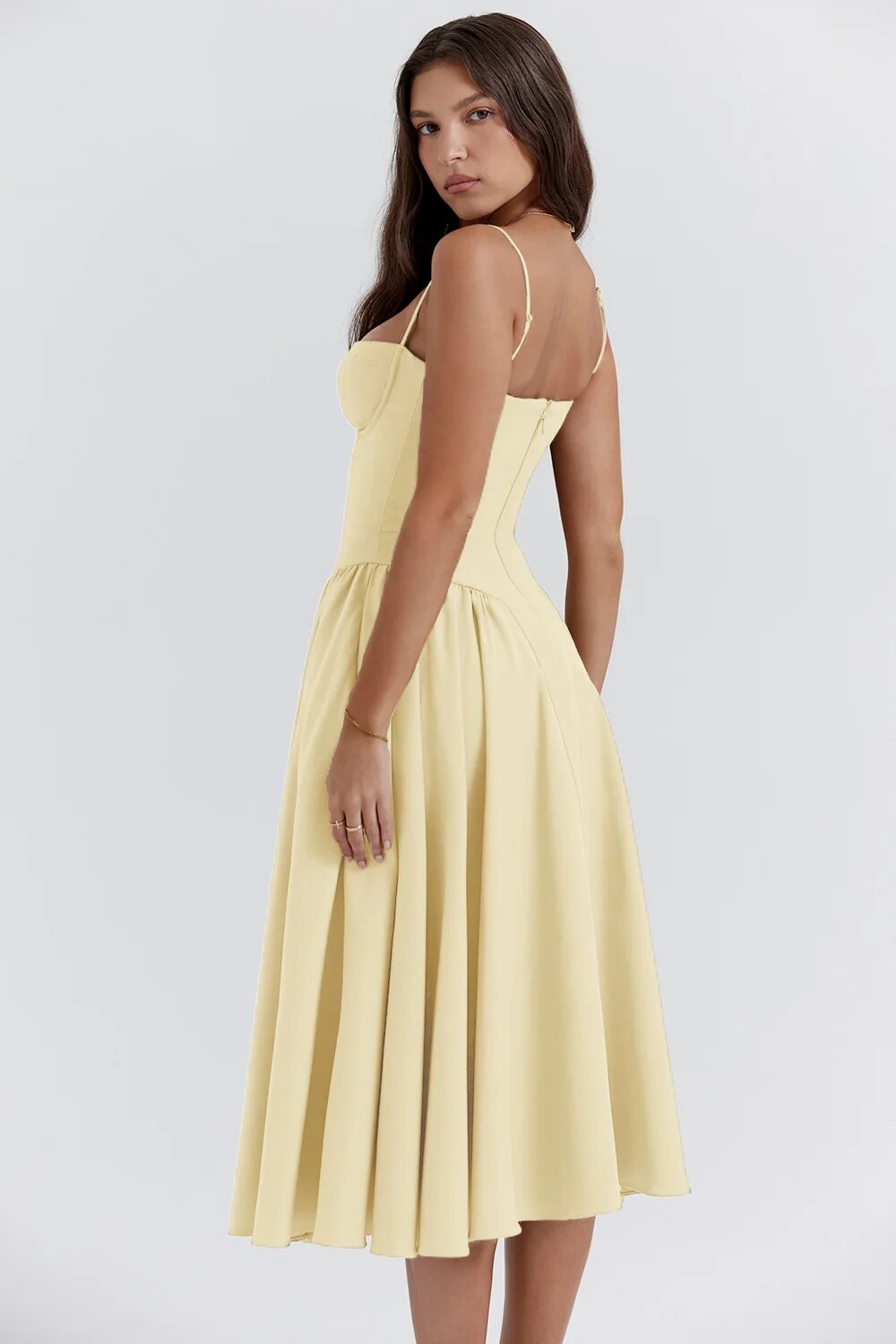 Women's Summer Midi Dress With Strapless Neckline & Pleated Skirt