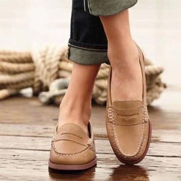Women's Vegan Leather Loafers With Stitched Detail