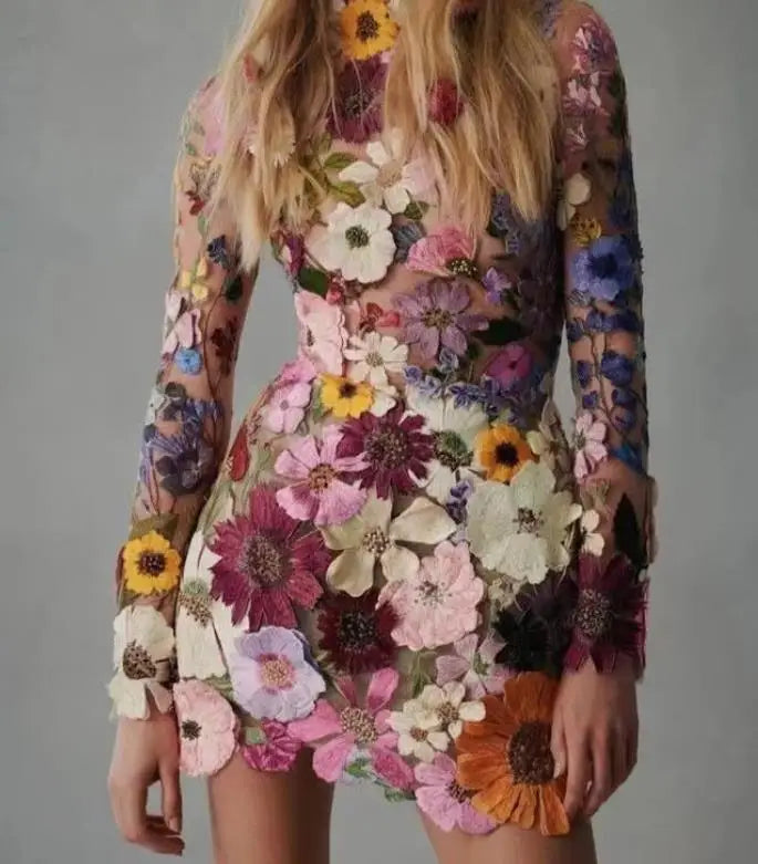 FLORAL EMBROIDERED MINI DRESS