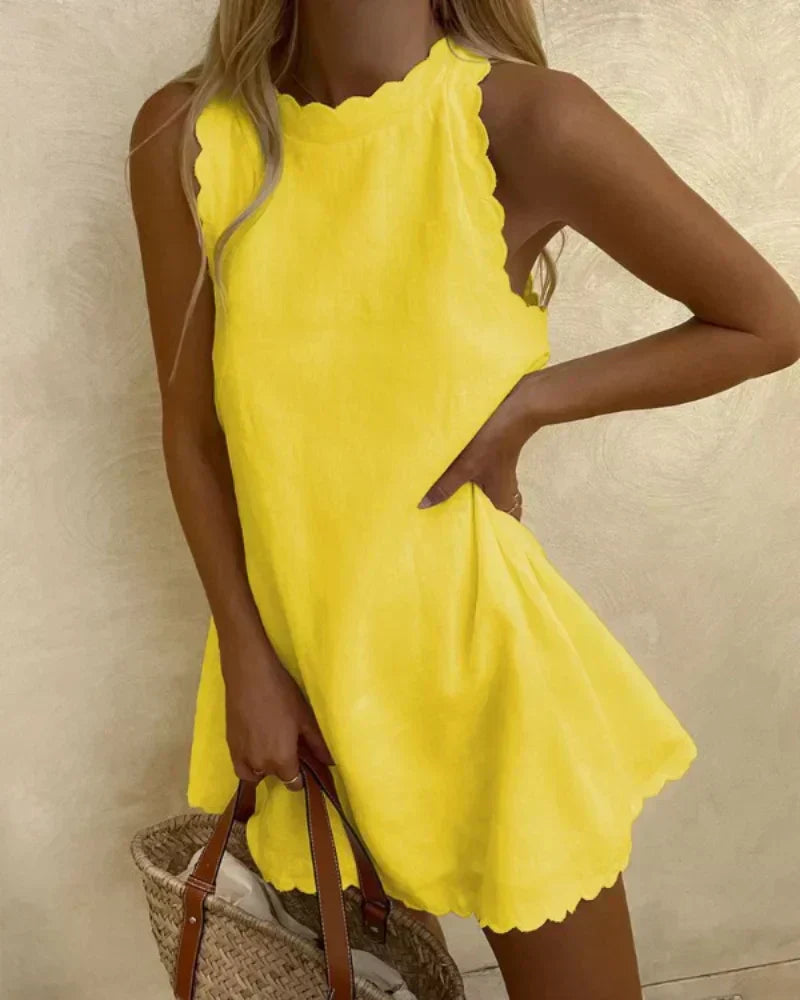 ELEGANT SLEEVELESS FLARED MINI SUMMER DRESS FOR WOMEN