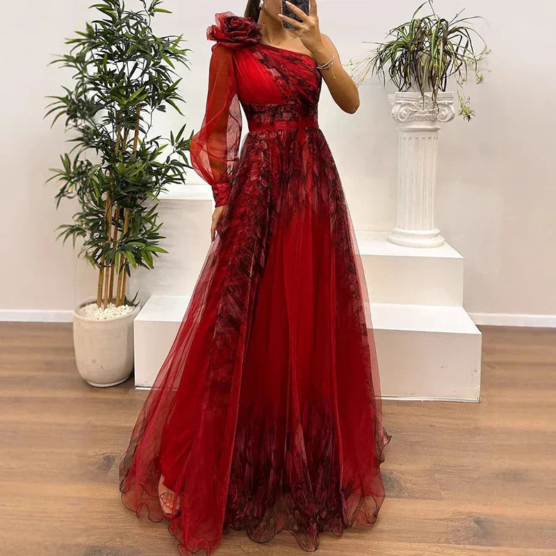 MESH OVERLAY MAXI DRESS WITH SPLIT