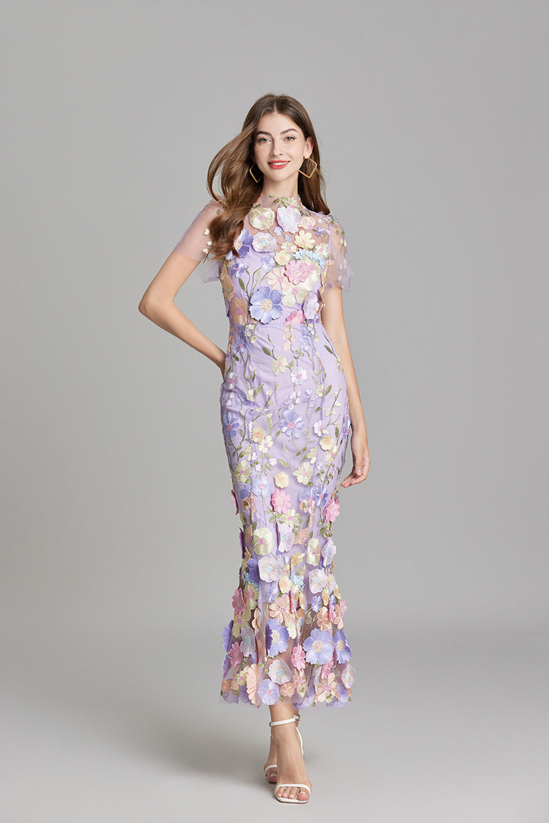 ELEGANT EMBROIDERED DRESS WITH TRANSPARENT SLEEVES