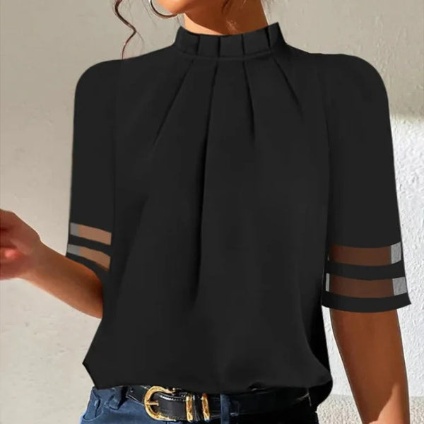Women's Summer Blouse With Mock Neck