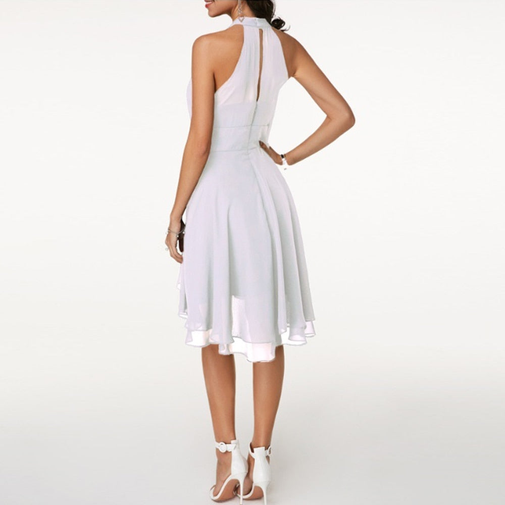 Women's Halter Neck Mini Dress With Layered Sheer Detail