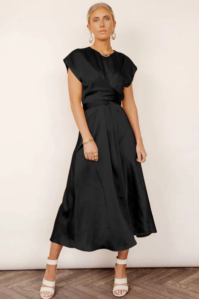 Women's Short Sleeve Midi Dress With Criss-cross Style