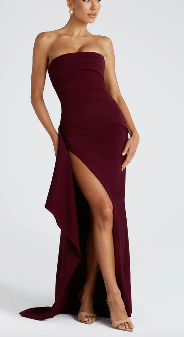 Women's Strapless Evening Maxi Dress With Thigh Slit