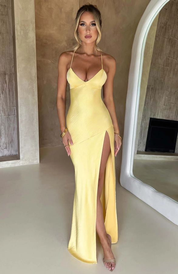 Women's Satin Maxi Dress With Spaghetti Straps And Open Back