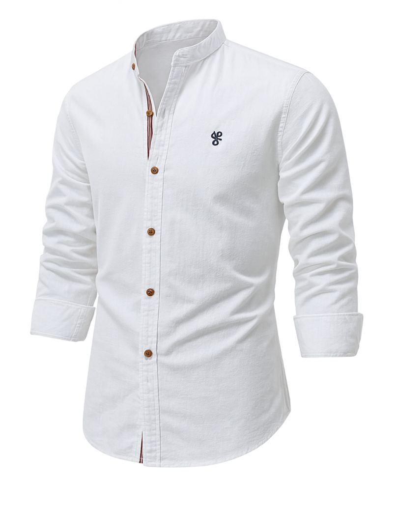 Men's Classic Long Sleeve Button-up Shirt With Mandarin Collar