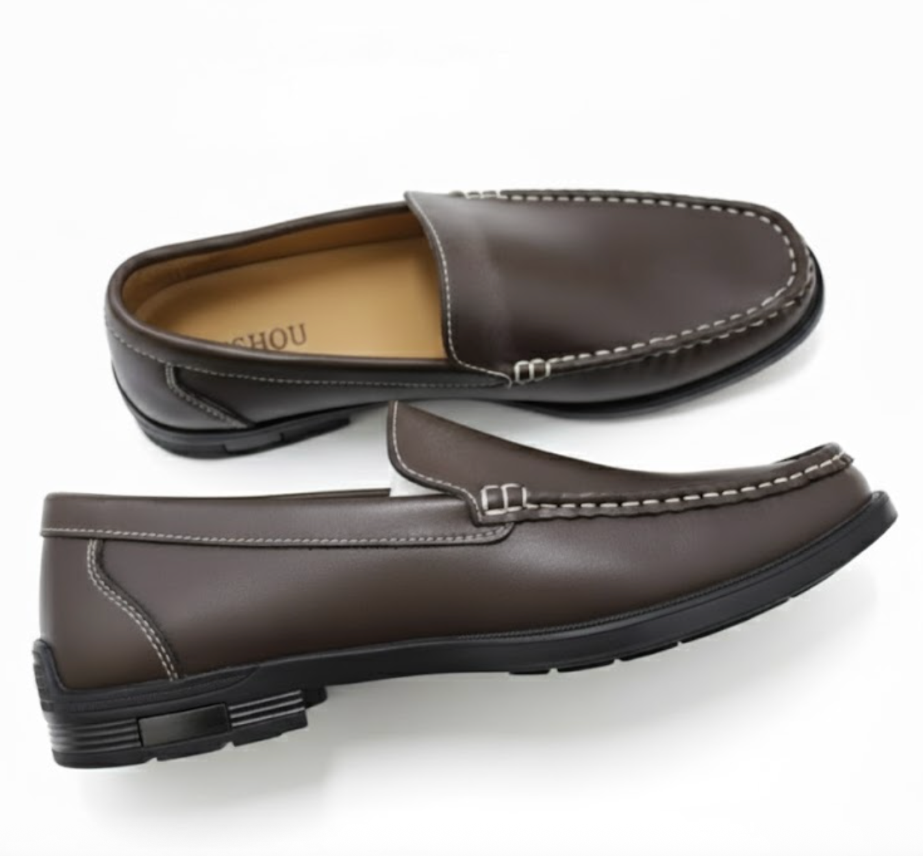 Men's Genuine Leather Slip-on Loafers With Classic Stitching