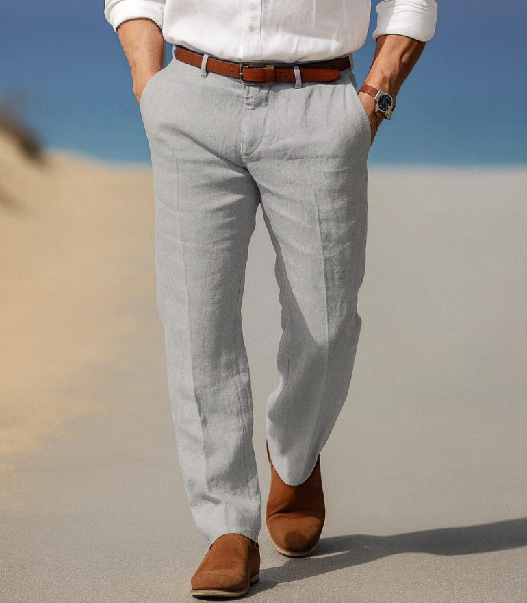 Men's Linen Relaxed Fit Trousers With Straight Leg