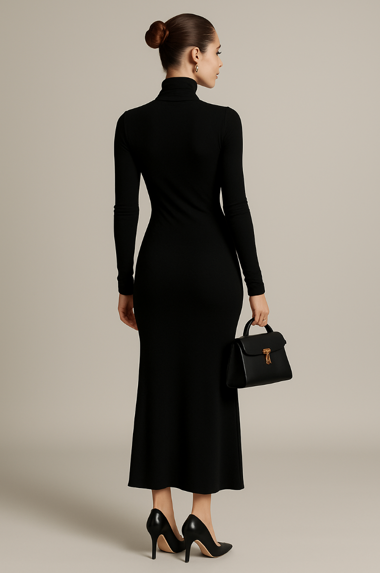 Women's Elegant High-neck Long-sleeve Maxi Dress