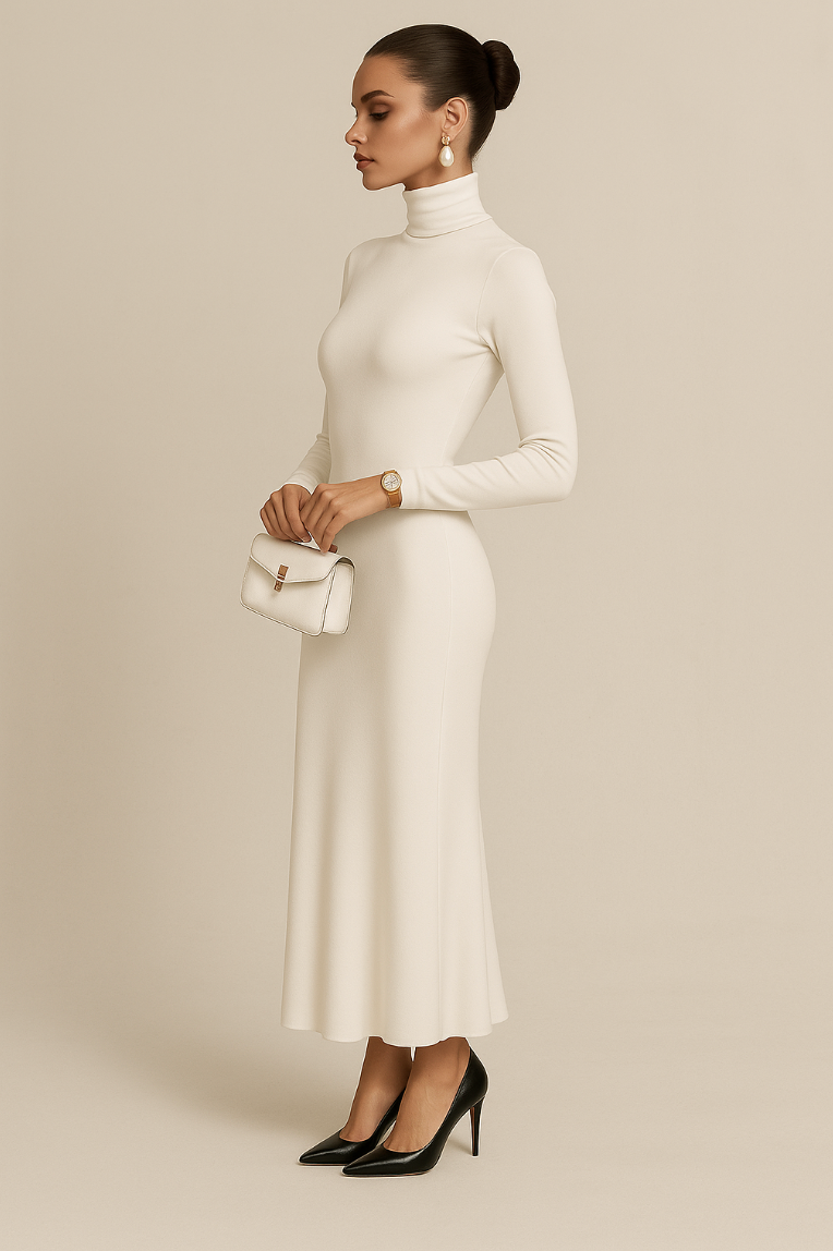 Women's Elegant High-neck Long-sleeve Maxi Dress