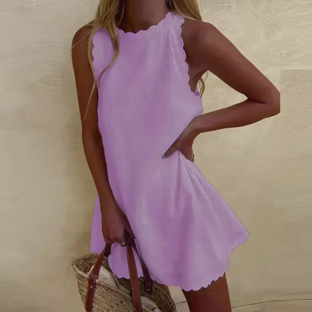 ELEGANT SLEEVELESS FLARED MINI SUMMER DRESS FOR WOMEN