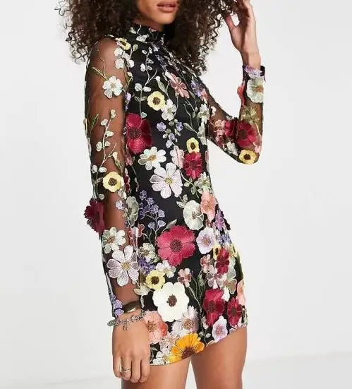 FLORAL EMBROIDERED MINI DRESS