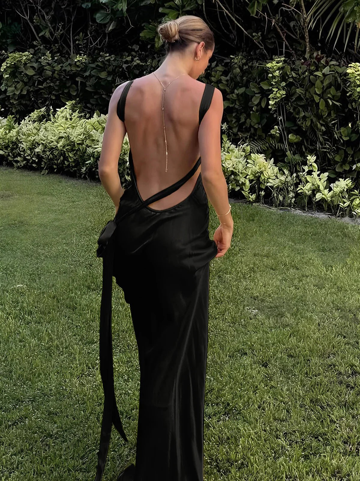 Women's One-shoulder Satin Maxi Dress With Slim Fit