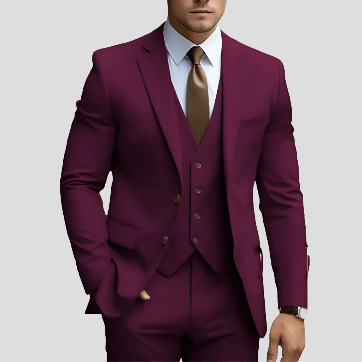 Men's Slim Fit Three-piece Suit With Vest