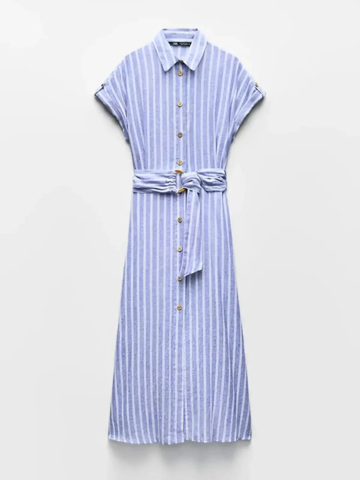 Women's Linen-blend Striped Button-up Maxi Shirt Dress With Belt