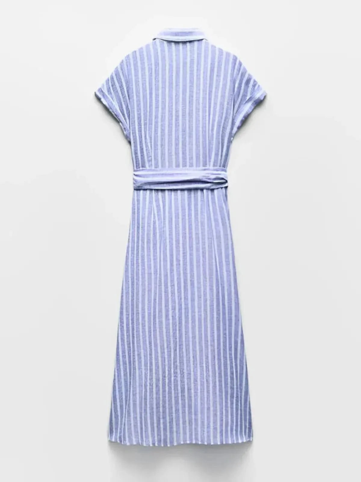 Women's Linen-blend Striped Button-up Maxi Shirt Dress With Belt