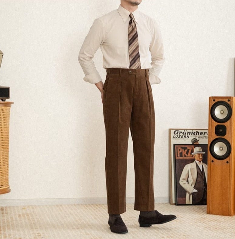 Tailored Men's Corduroy Pants, Wrinkle-Resistant Fabric, Versatile Fit for Formal and Casual Wear