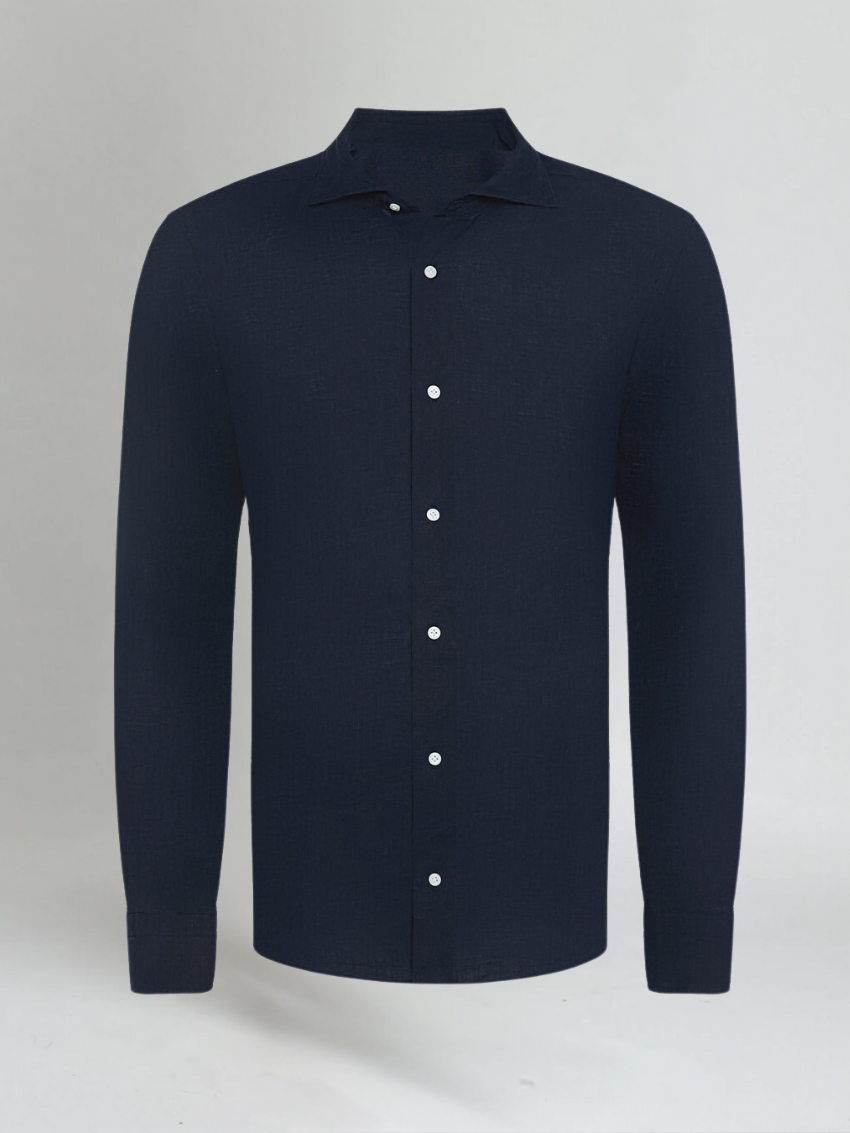 Old Money Tailored Navy Linen Shirt for Men