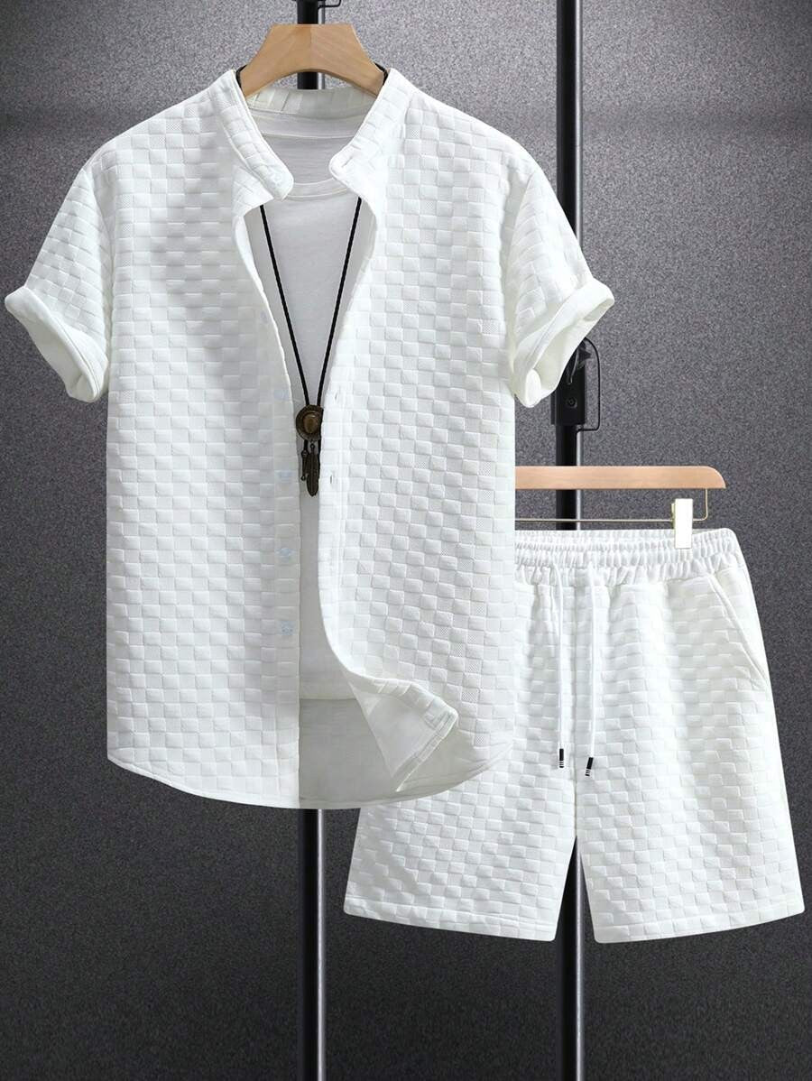 Casual Textured Short Sleeve Set for Men
