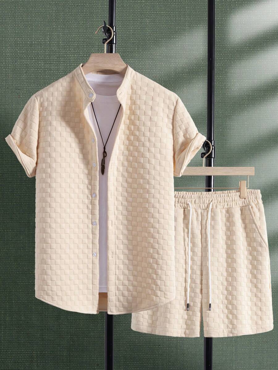 Casual Textured Short Sleeve Set for Men