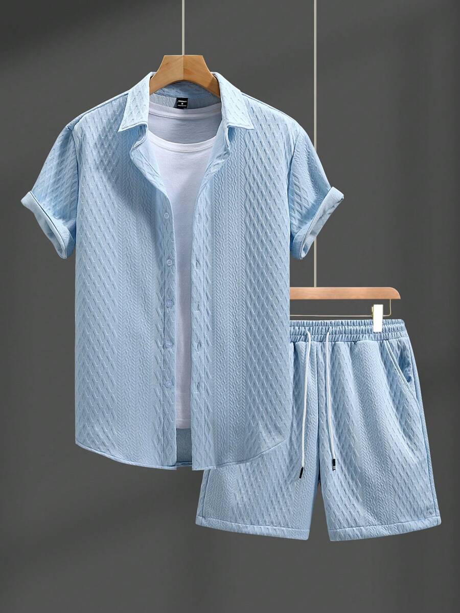 Textured Summer Shirt and Shorts Set for Men