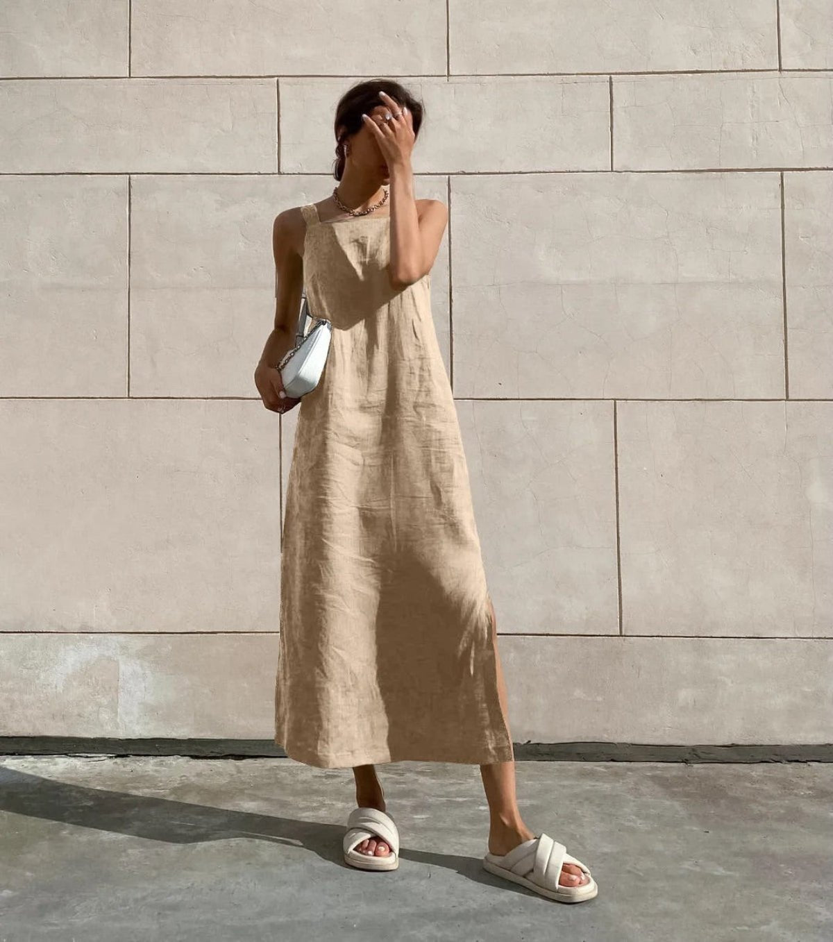 Women's Cotton Square Neck Midi Dress