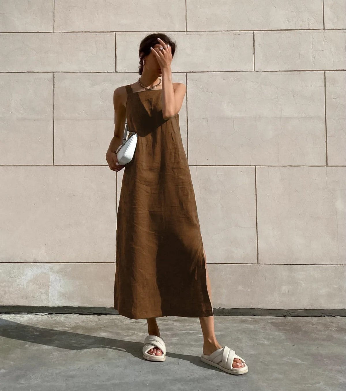 Women's Cotton Square Neck Midi Dress