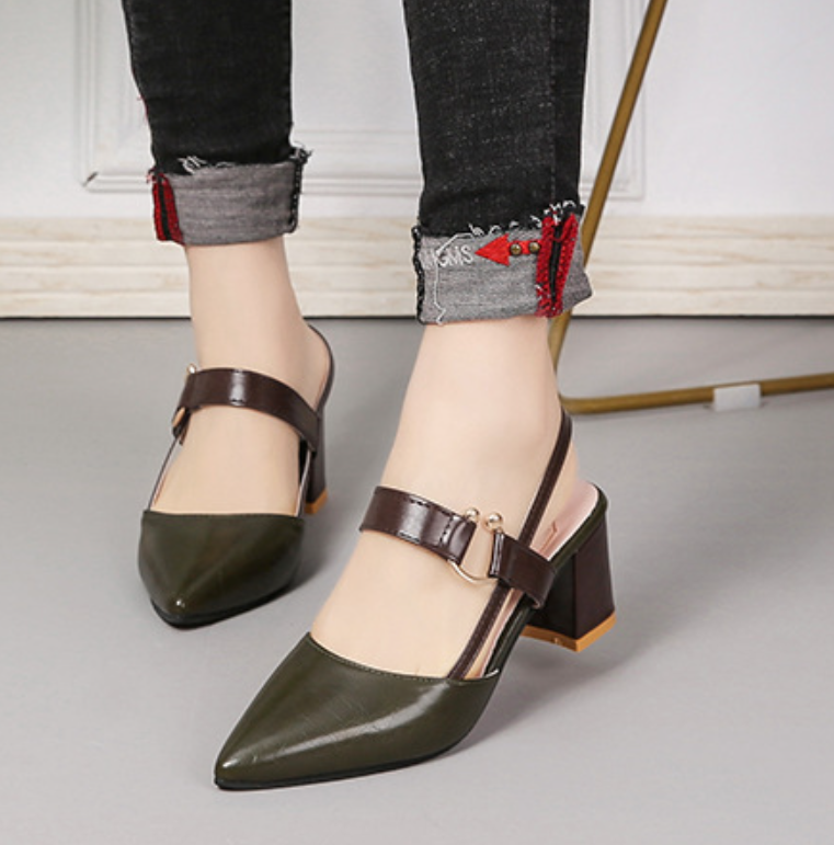 Women's Pointed Toe Slingback Heels With Block Heel