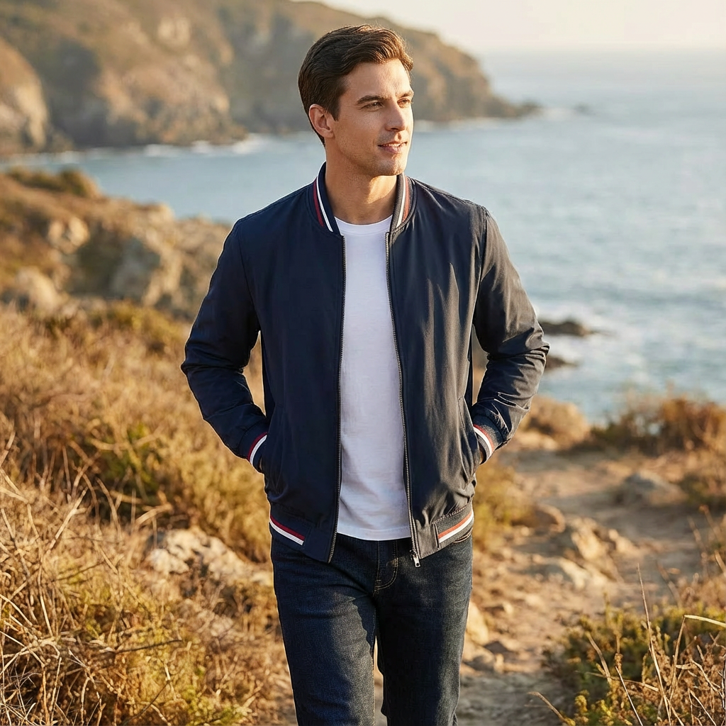 Willard | Men's Ribbed Trim Zip Bomber Jacket