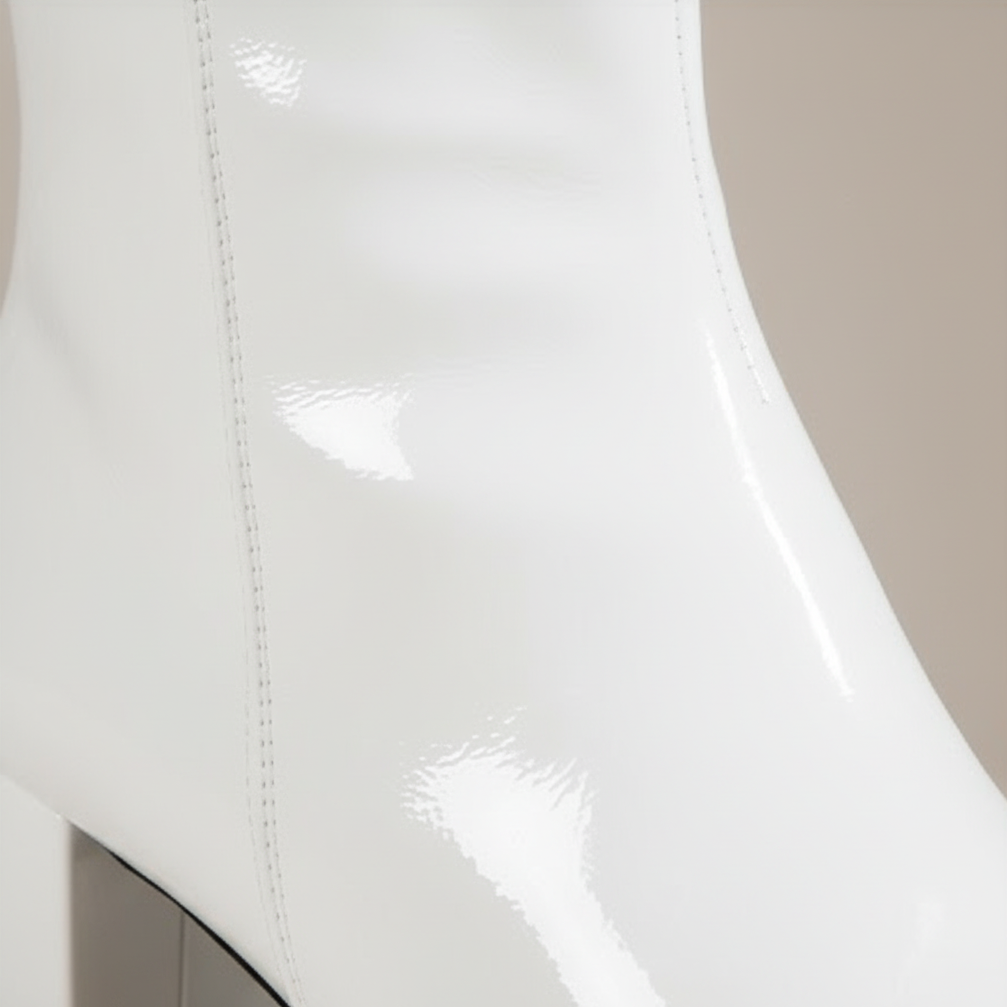 Willow | Women's White Heeled Ankle Boots With Square Toe And Side Zip | Elegant