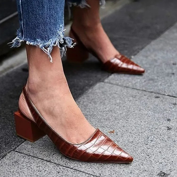 Women's Pointed Toe Slingback Pumps With Block Heel