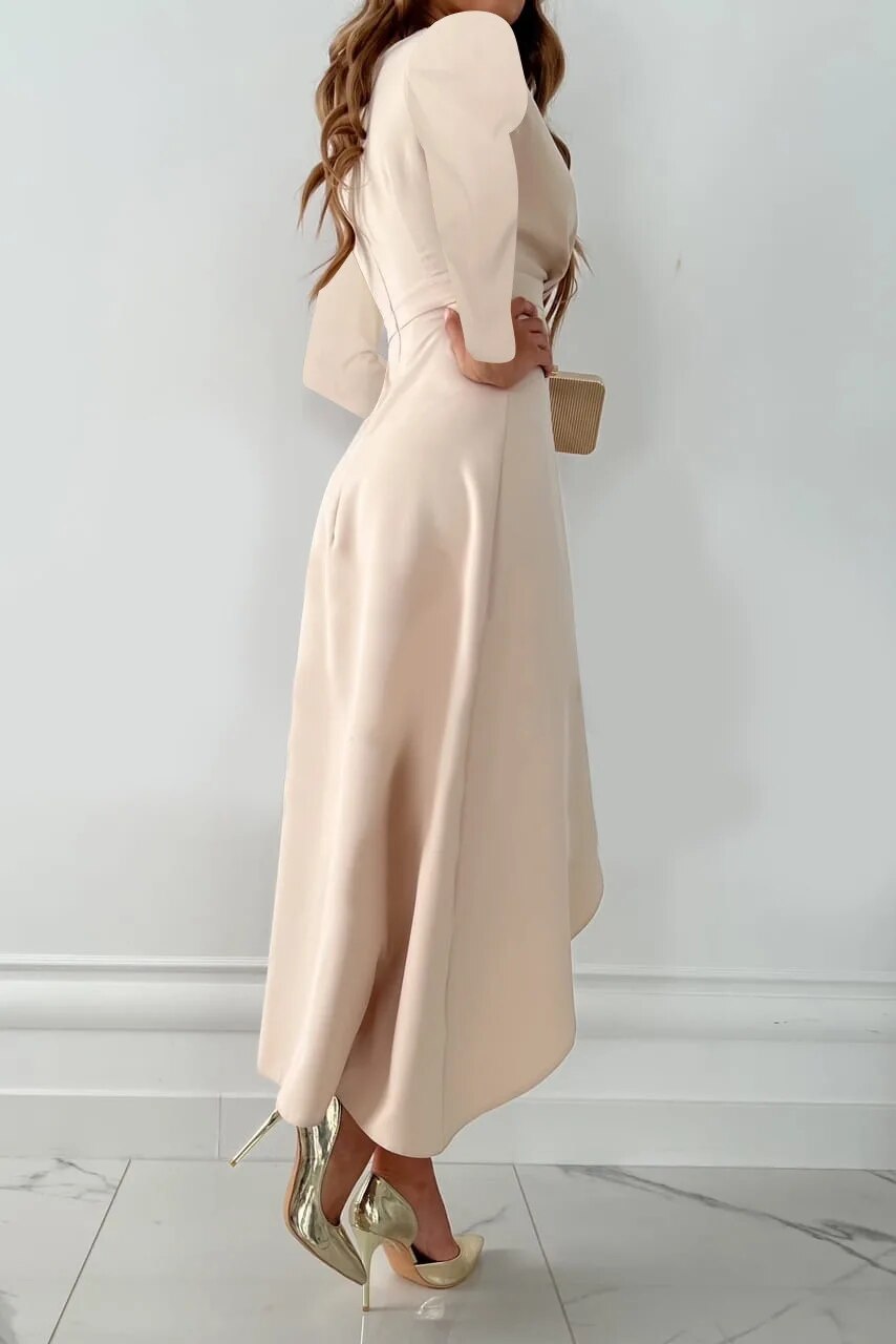 Women's Elegant Midi Dress With V-neck And Front Slit