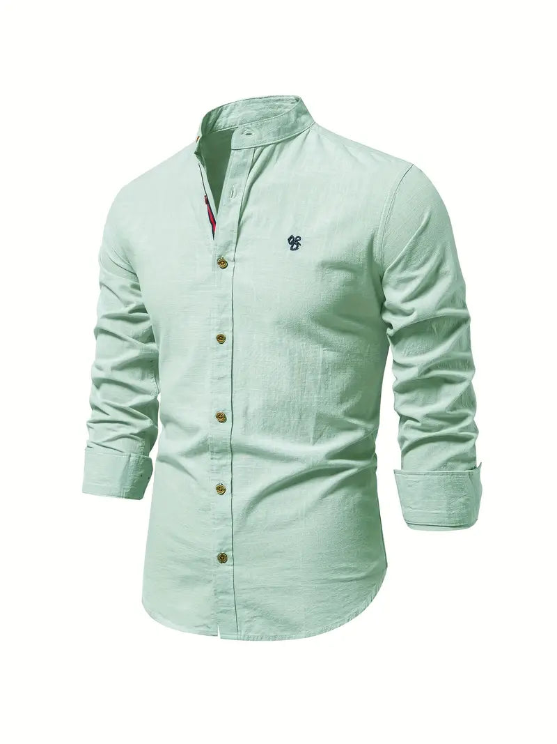 Men's Classic Long Sleeve Button-up Shirt With Mandarin Collar