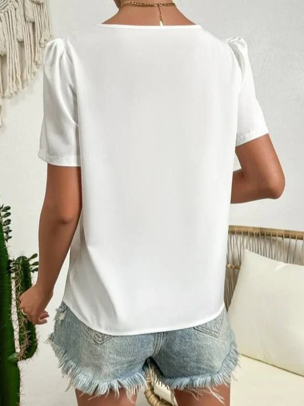 Women's Casual Blouse With Asymmetric Neckline & Short Sleeves