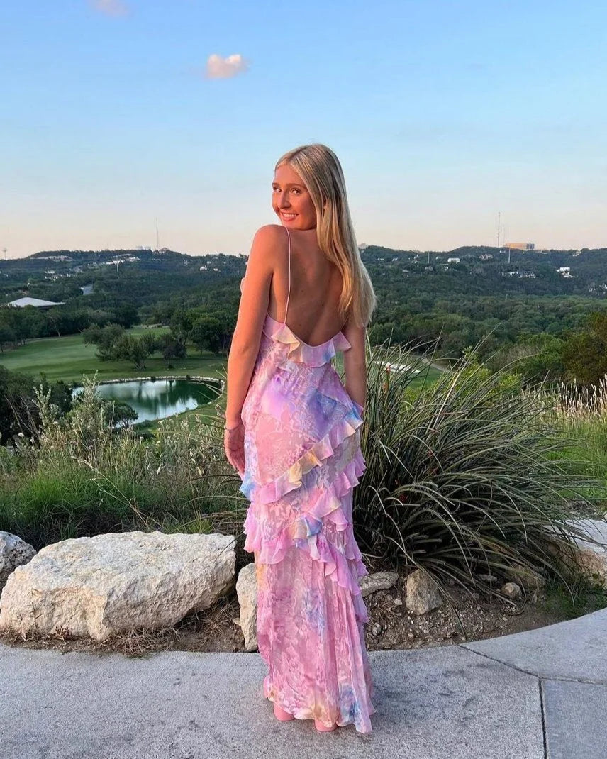 Women's Floral Maxi Dress With Sleeveless Design And Ruffled Tiers