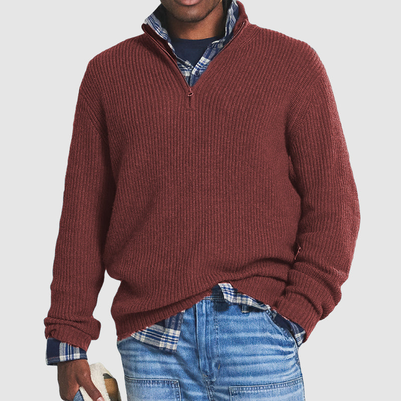 Men's Jumper With Ribbed Half Zip | Knit