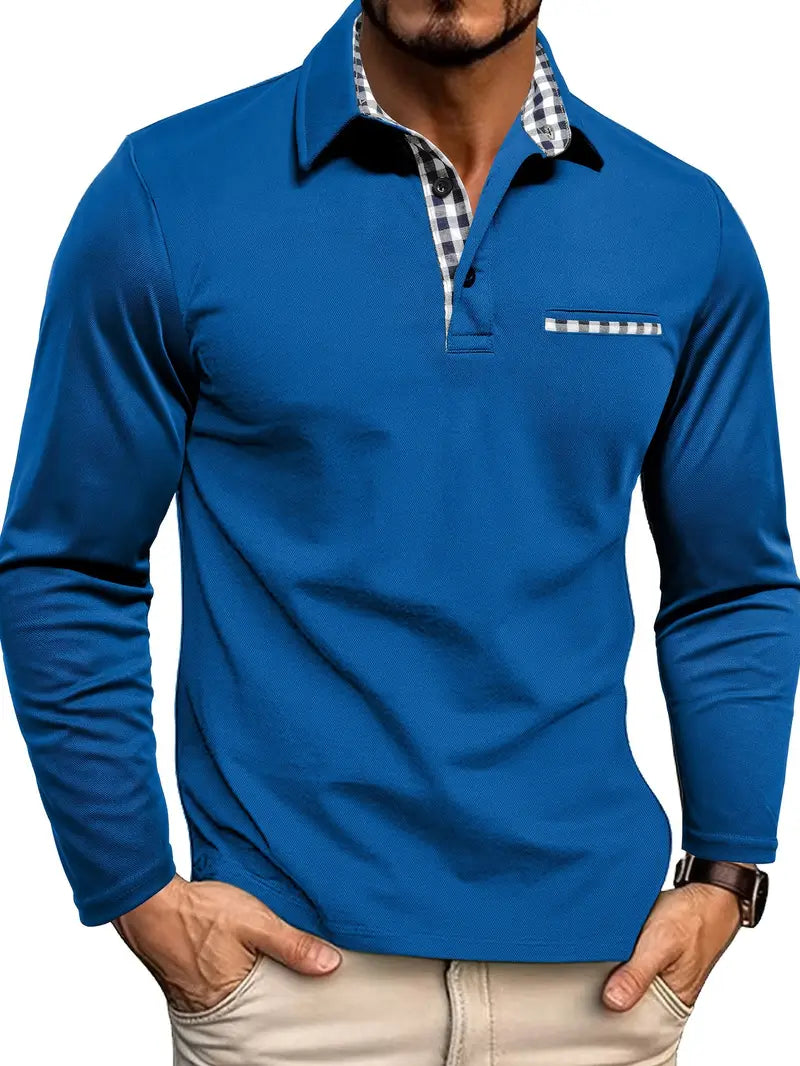 Men's Cotton-blend Long Sleeve Summer Polo Shirt