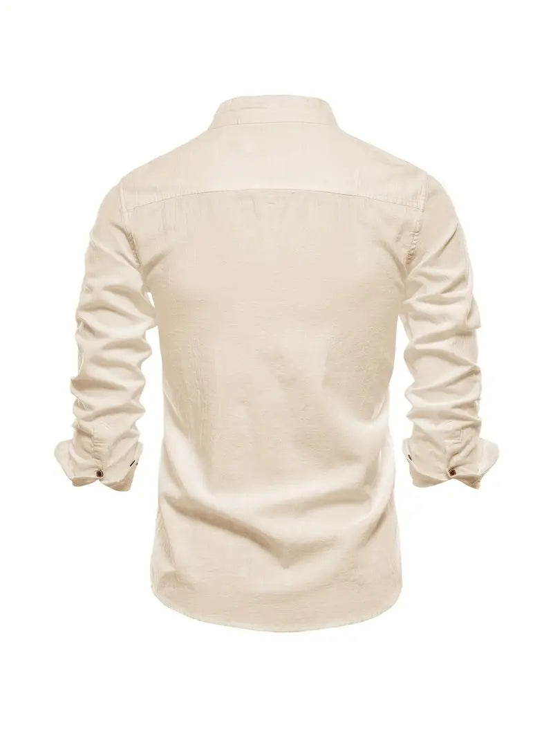 Men's Classic Long Sleeve Button-up Shirt With Mandarin Collar