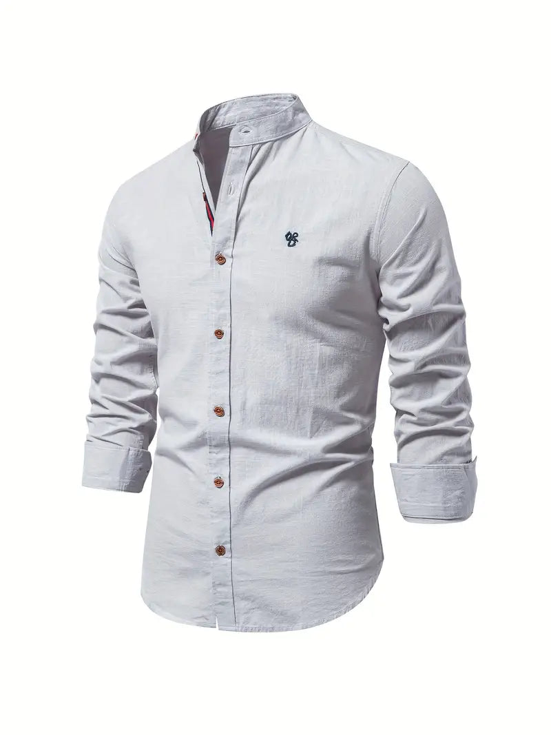 Men's Classic Long Sleeve Button-up Shirt With Mandarin Collar